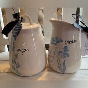 Rae Dunn Ceramic Sugar and Cream Set with Blue Floral Design